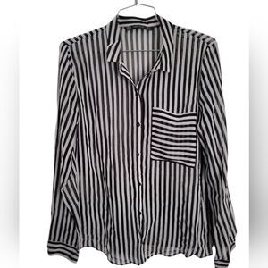 Zara Trafaluc Black And White Semi Sheer Button Up